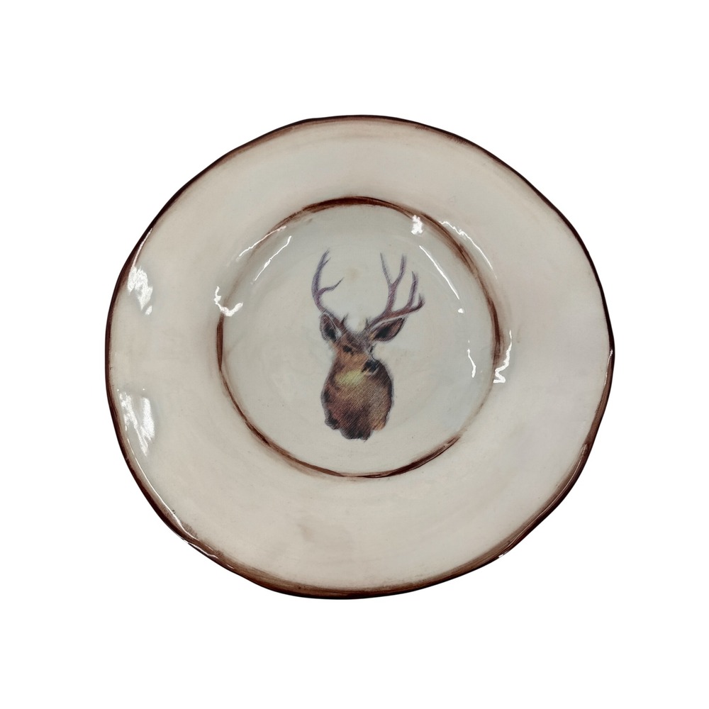 Donna Causland Pottery Plate 14in Cream Deer Head 1995 Rustic Studio Art